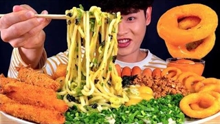 اسمرفود بونگ گیل bonggil asmr : چالش خوردن سوبا شیرین و شور ، گوشت خرچنگ برفی و سوسیس و ... ( موکبانگ ) - موج کره ای