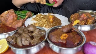 HANDI MUTTON CURRY,HANDI CHICKEN CURRY,LIVER CURRY,EGG CURRY,FISH CURRY *ASMR EATING