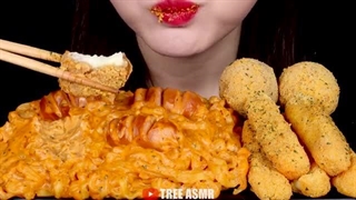 ASMR CHEESY CARBO FIRE NOODLES BBURINKLE CHEESE BALL CHEESE STICKS MUKBANG
