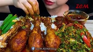 SPICY CHICKEN CURRY, CENTELLA ASIATICA LEAF SALAD WITH RICE