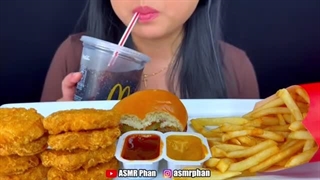 ASMR MCDONALD'S FEAST of CHICKEN NUGGETS, CHEESEBURGER, FRENCH FRIES (EATING SOUNDS) ASMR Phan