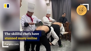 مهارت عجیب خرد کردن سیب زمینی روی کمر (فیلم)