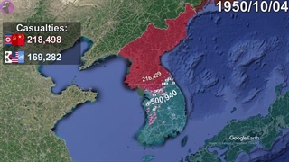 نقشه پویای روند جنگ دو کره از سال 1950 تا 1953