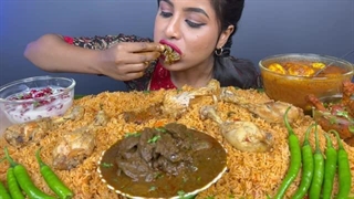 ASMR Eating Spicy Chicken Biryani,Tawa Liver Fry,Curry,Egg Big Bites ASMR Eating Mukbang Challenge